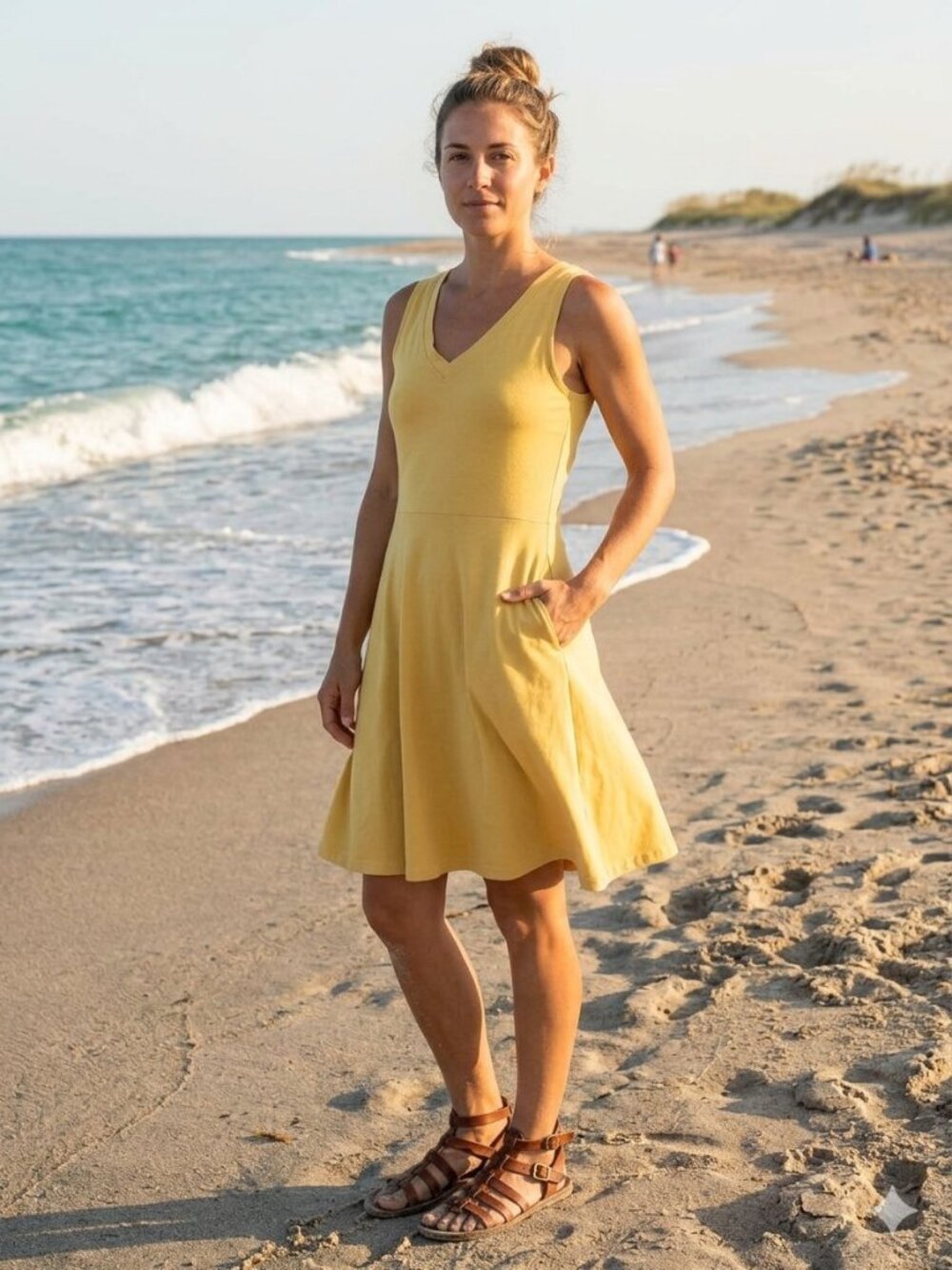 PACT yellow organic cotton blend midi dress, size S